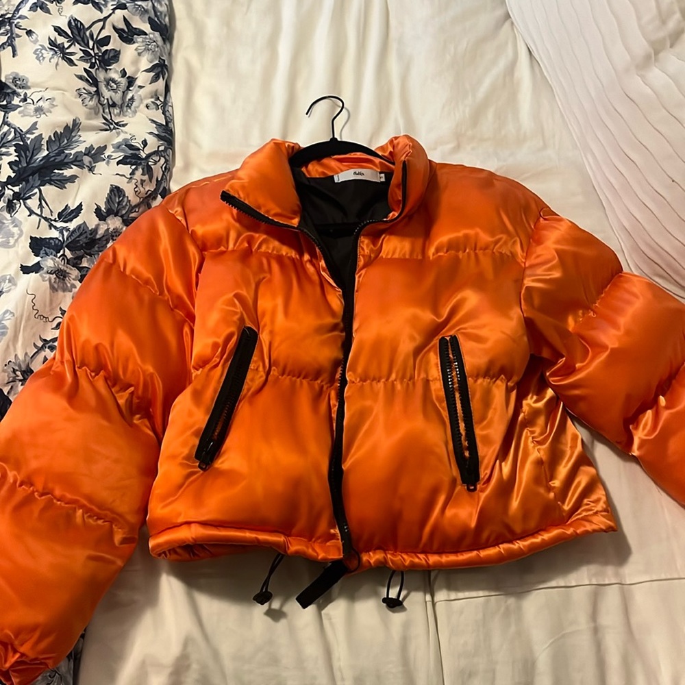 Orange Cropped Puffer Jacket